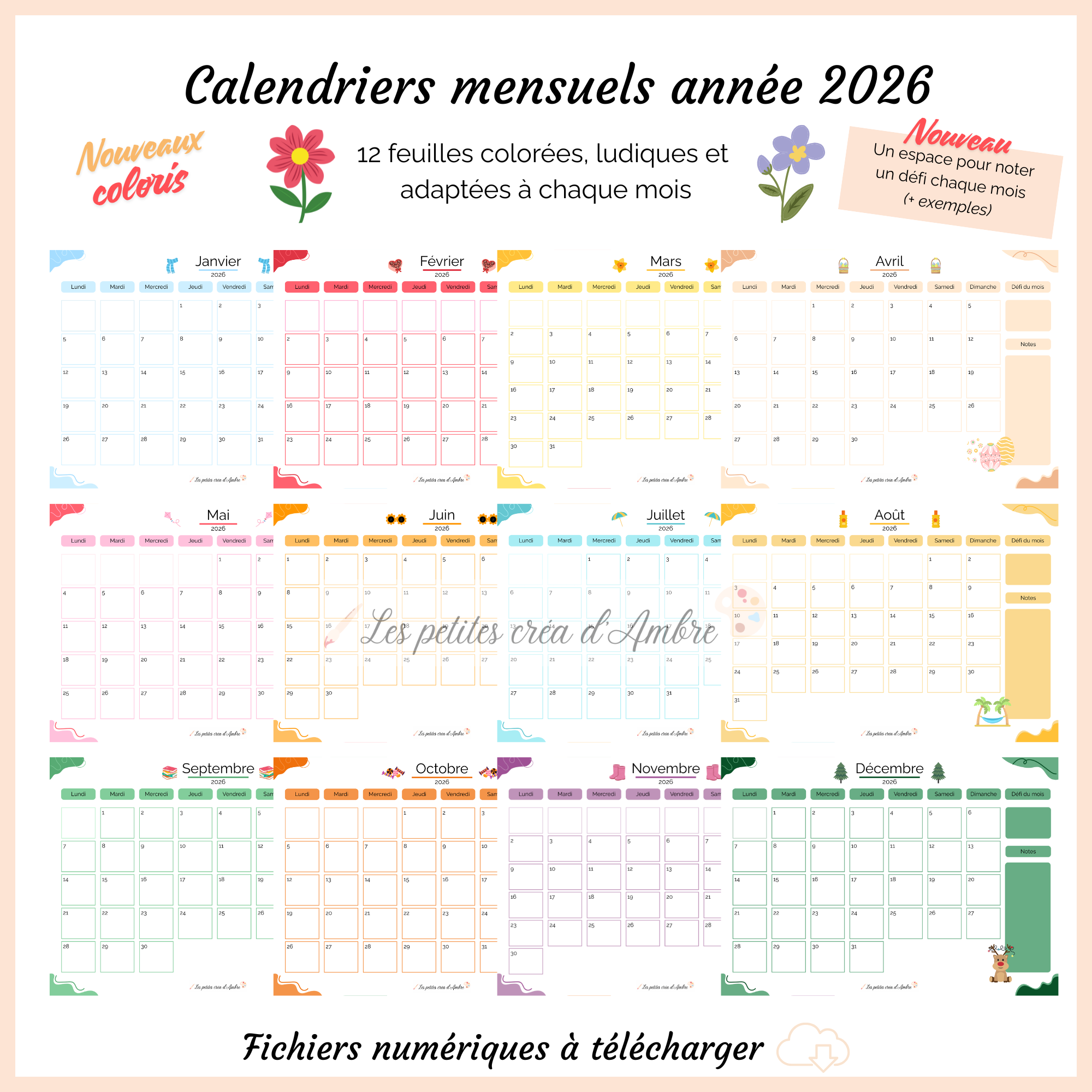 Calendriers mensuels année 2026