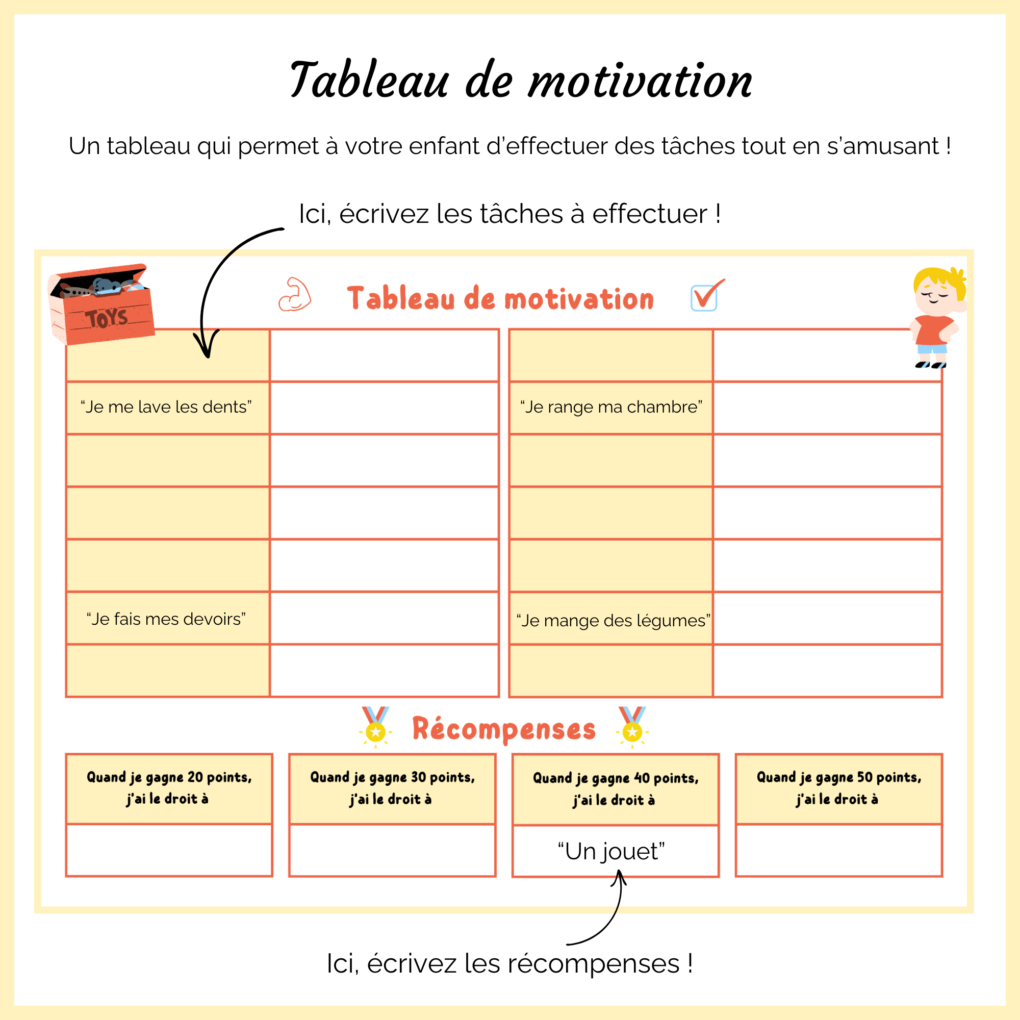 Tableau de motivation vierge - Jaune