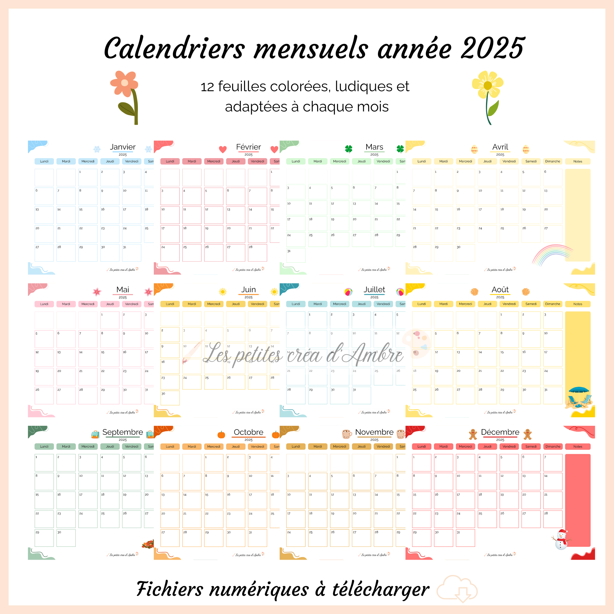 Calendriers mensuels année 2025