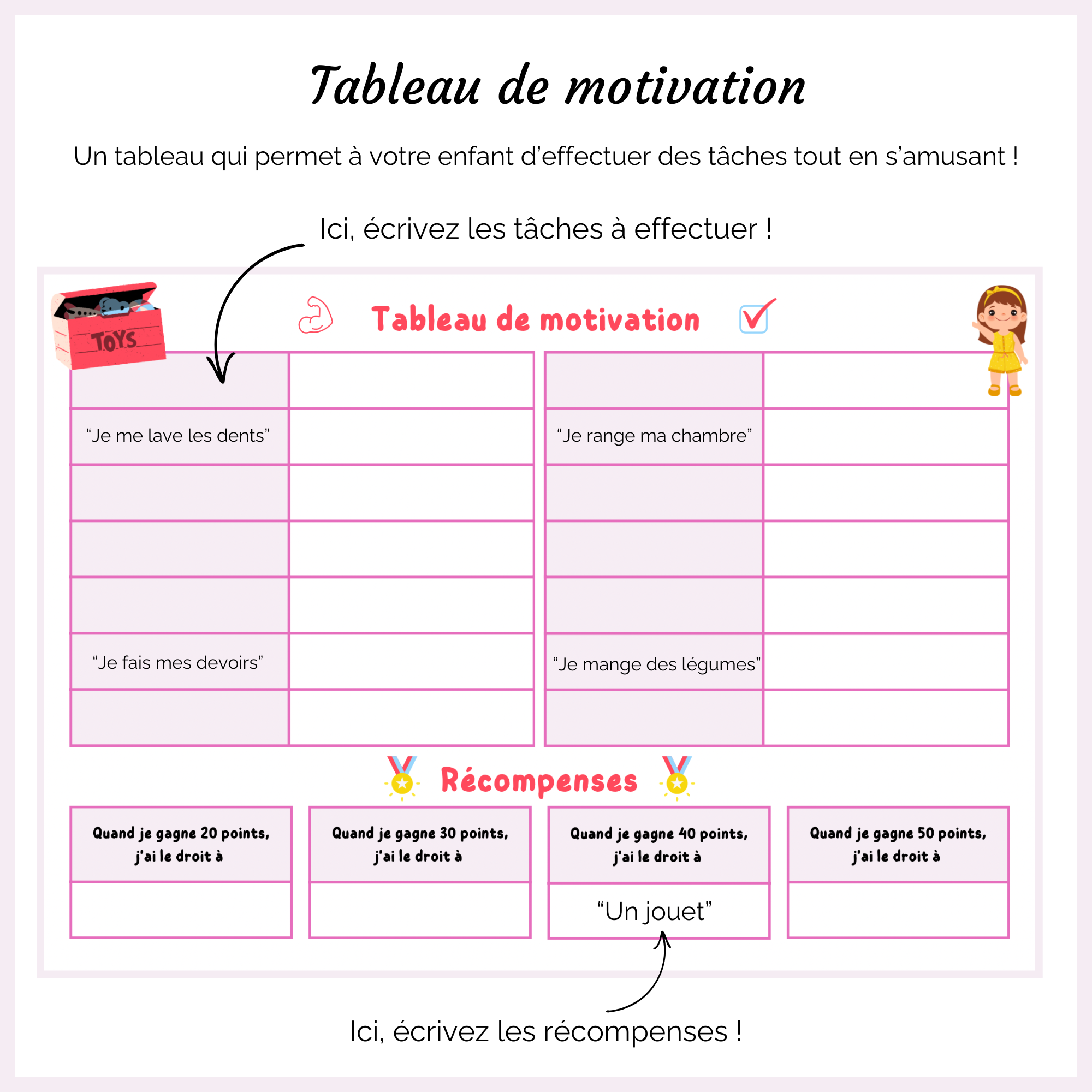 Tableau de motivation vierge - Rose