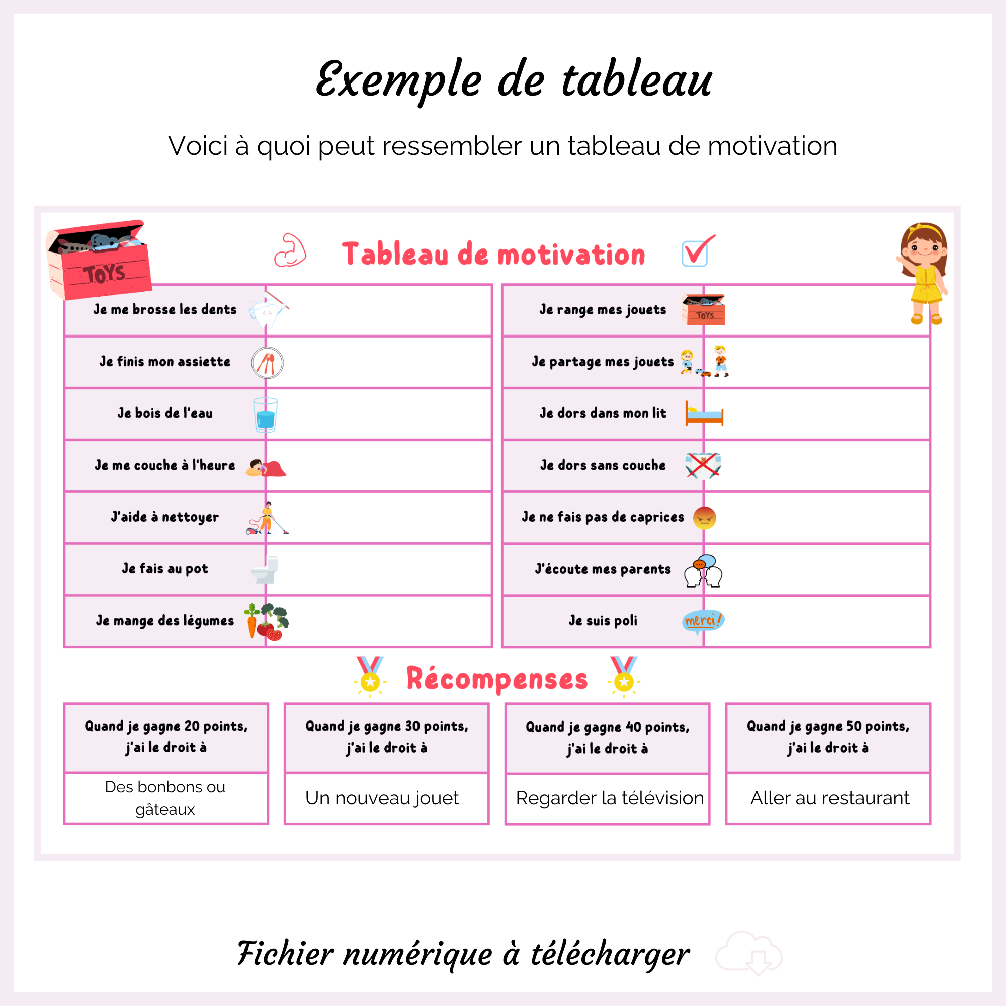 Tableau de motivation vierge - Rose